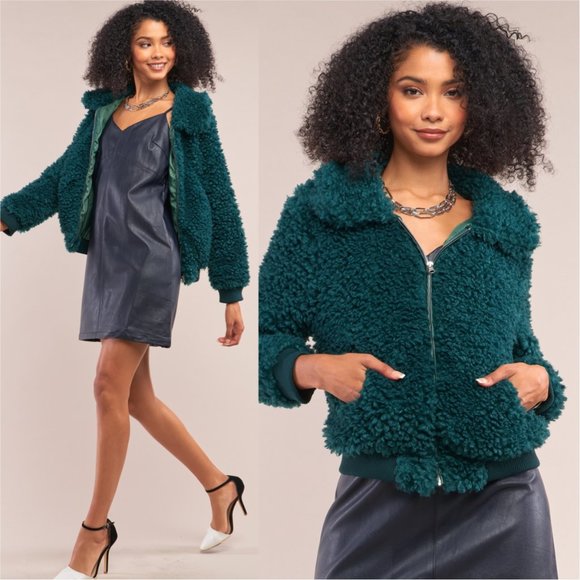 GREEN FAUX FUR COAT - Picture 5 of 5